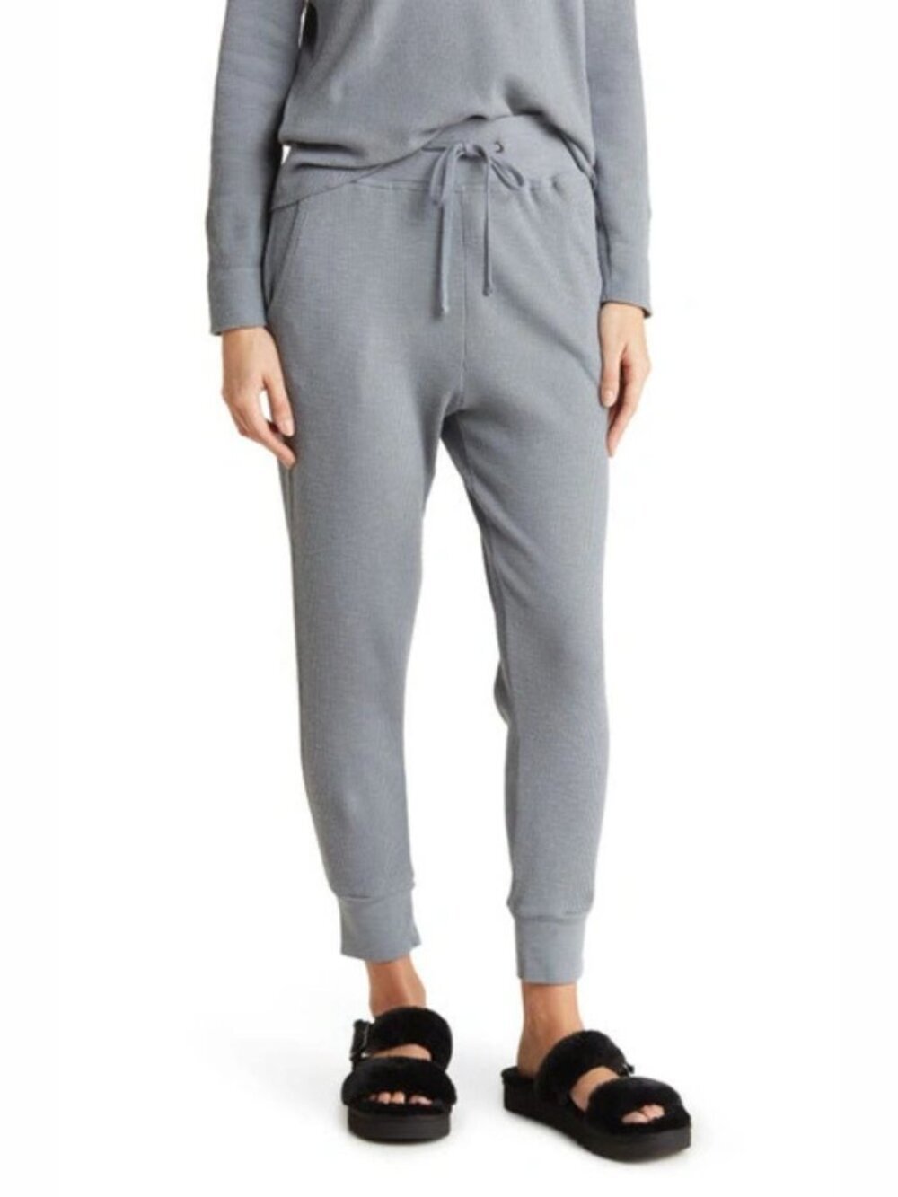 James Perse Women's Gray Thermal Knit Drawstring Jogger Pants Sz 3 54324